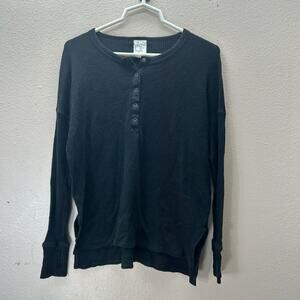 Offline by Aerie Waffle Knit Henley SZ S Snap Button Thumbholes Oversized Lounge